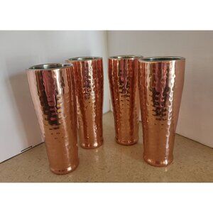 Double Walled Stainless/Hammered Copper Plate Pilsner Tumblers 4 Pcs 16 OZ